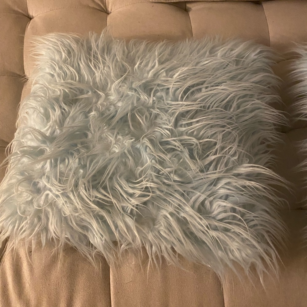 2 fluffy teal pillows